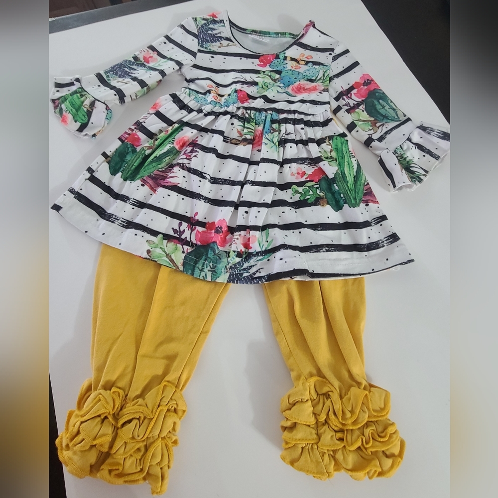 Girls Sz 2 Toddler Long Sleeve Shirt Top & Sz 2  Leggings Pants 2 Piece Set